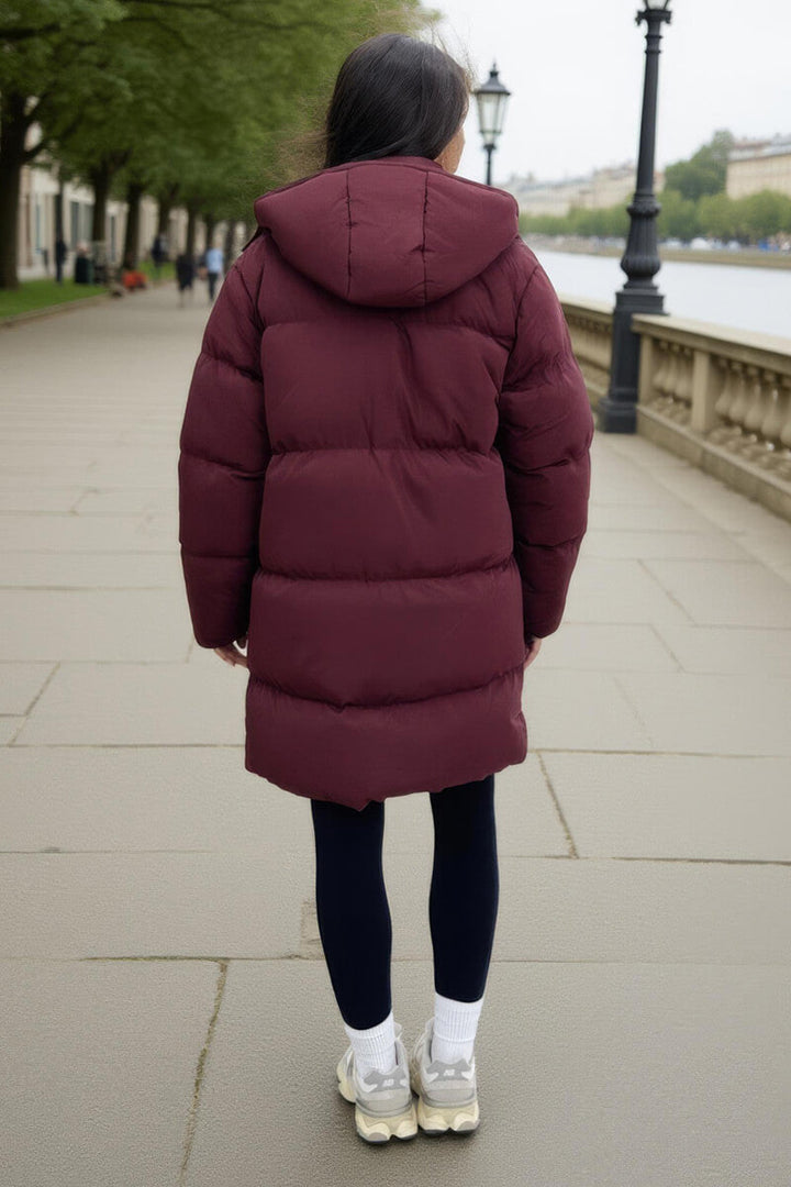 Kennedi | Women’s hooded longline puffer coat with side pockets