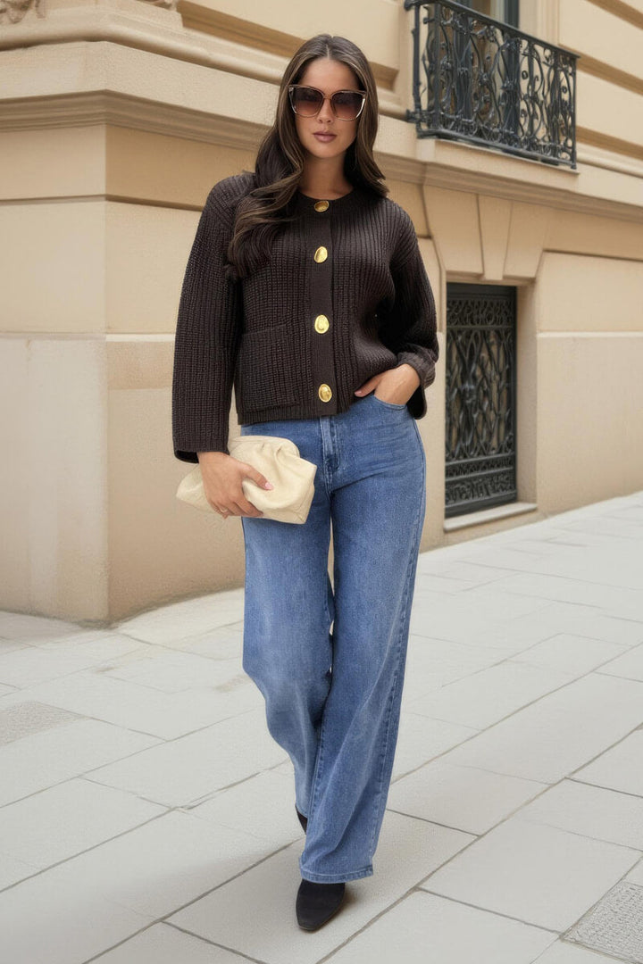 Lyane | Women’s knitted button front cardigan with statement details