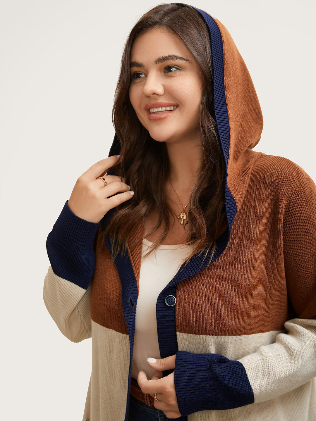 Gemma | Women’s color block hooded knit cardigan with patch pockets
