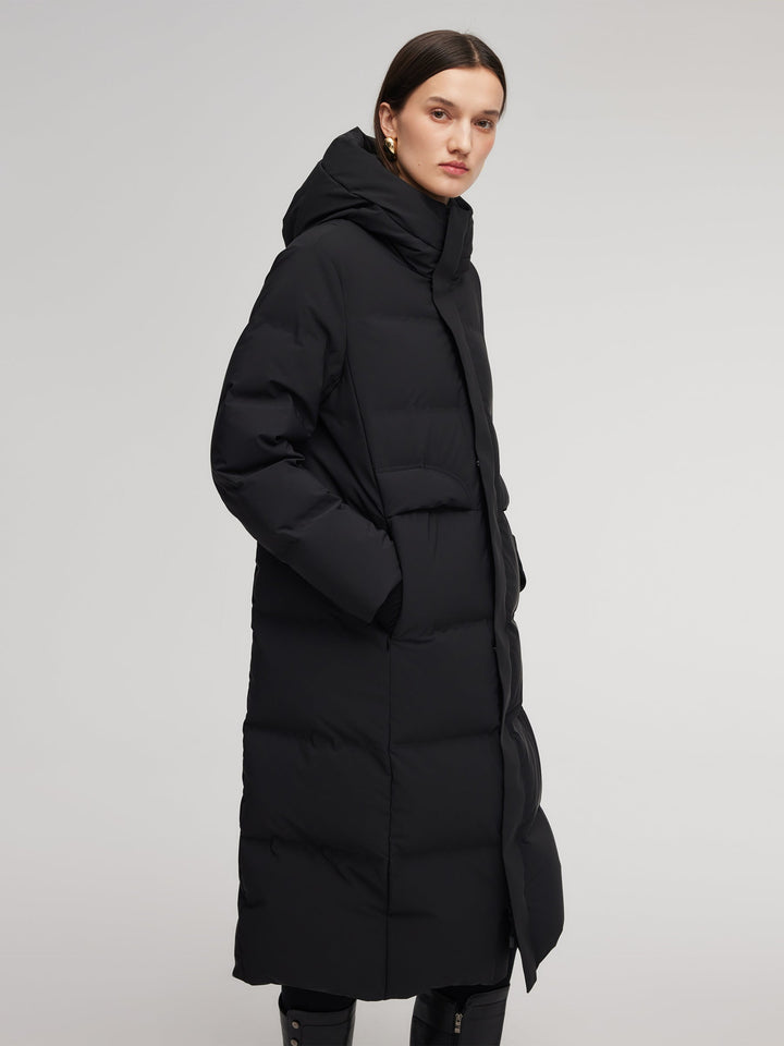 Corvyn | Women’s long hooded winter coat with a streamlined thermal silhouette