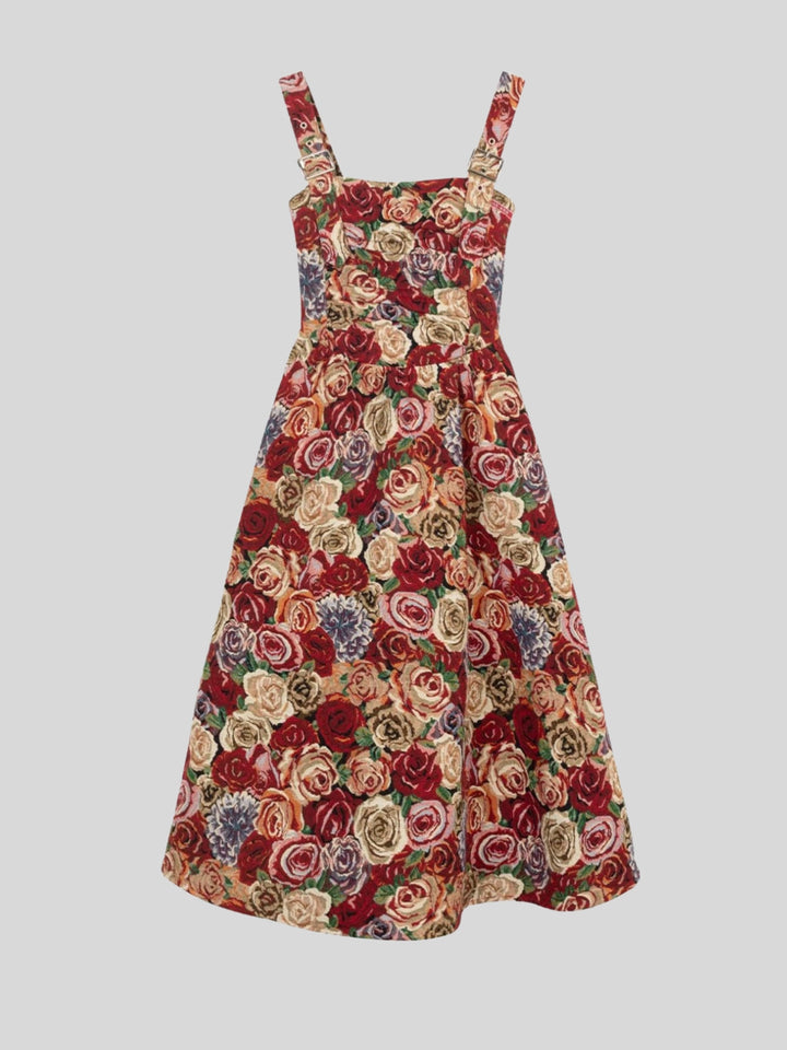 Chelsea | Women’s jacquard midi dress with A-line silhouette and floral pattern