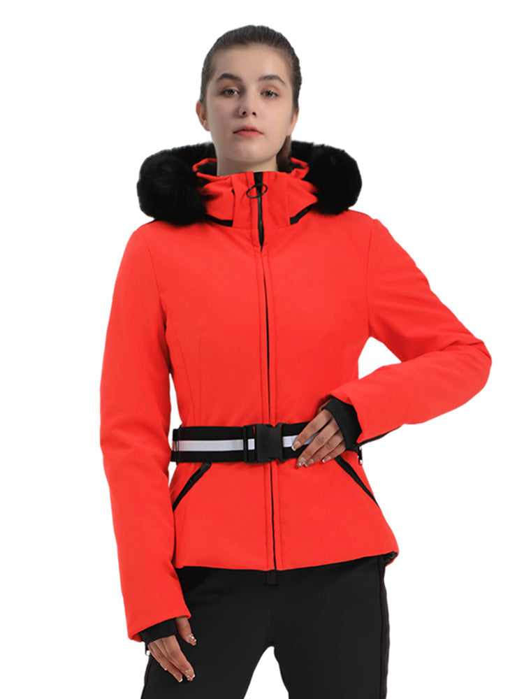 Selah | Women’s belted insulated ski jacket with removable faux fur hood