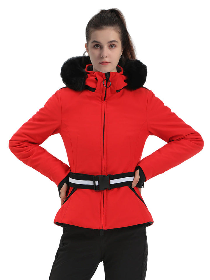 Selah | Women’s belted insulated ski jacket with removable faux fur hood