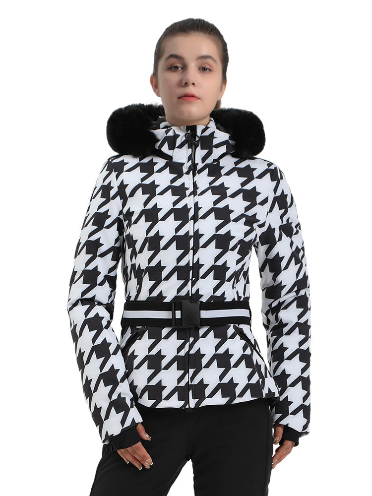 Selah | Women’s belted insulated ski jacket with removable faux fur hood