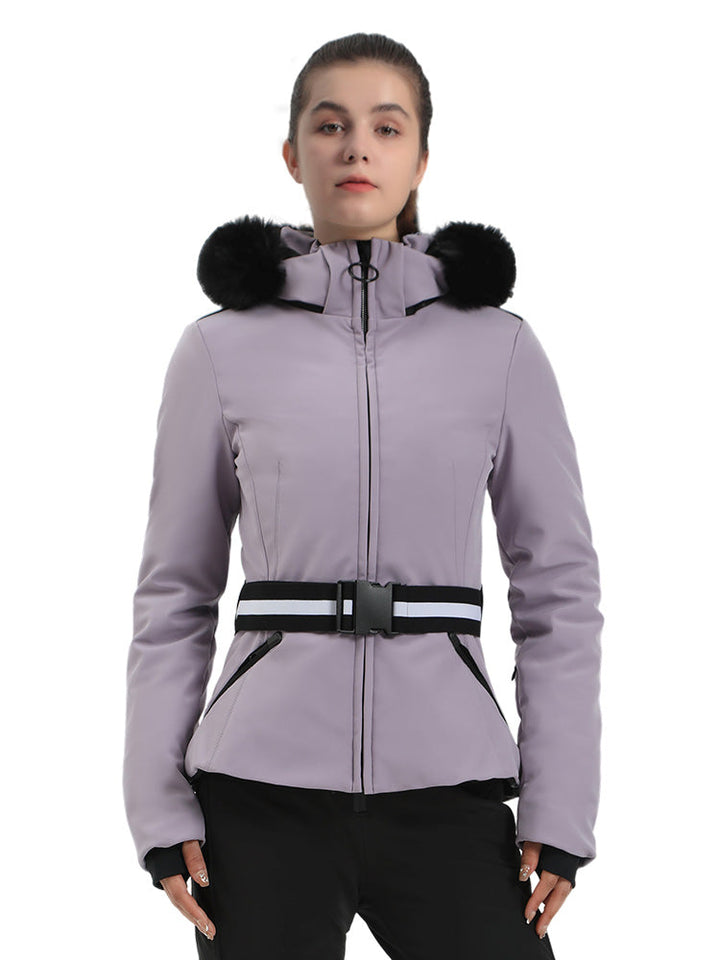 Selah | Women’s belted insulated ski jacket with removable faux fur hood