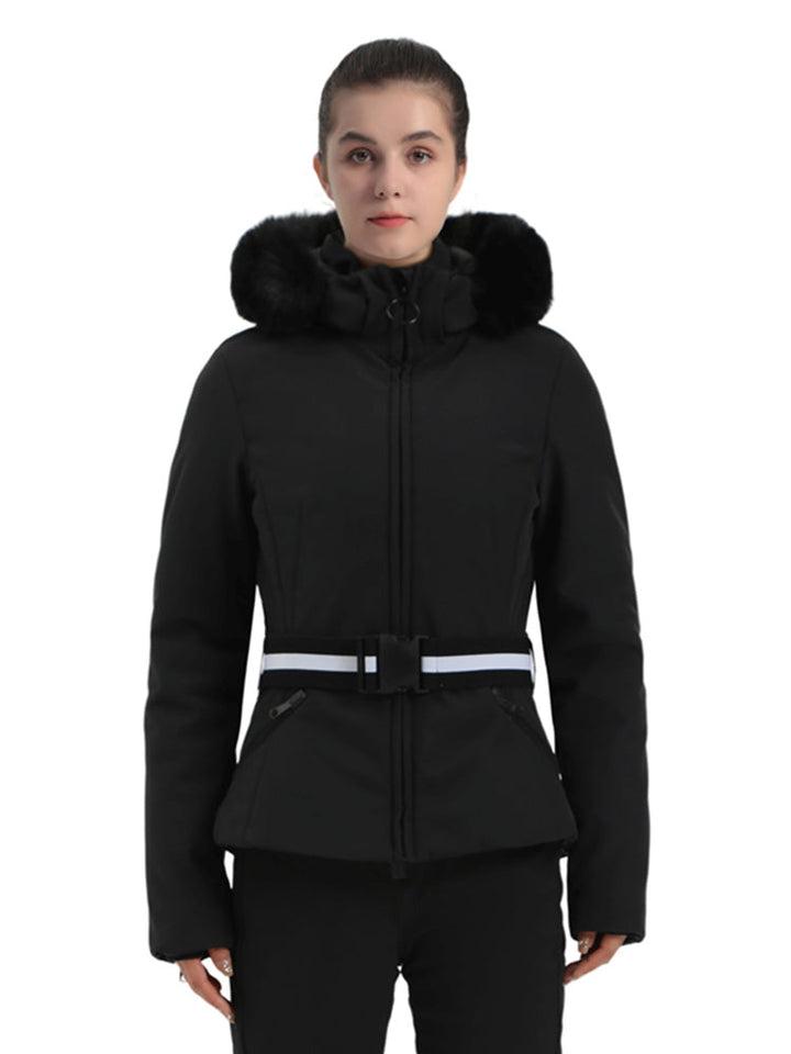 Selah | Women’s belted insulated ski jacket with removable faux fur hood