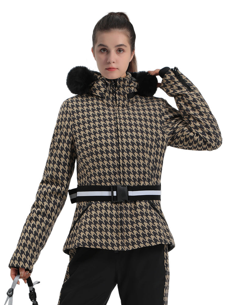 Selah | Women’s belted insulated ski jacket with removable faux fur hood