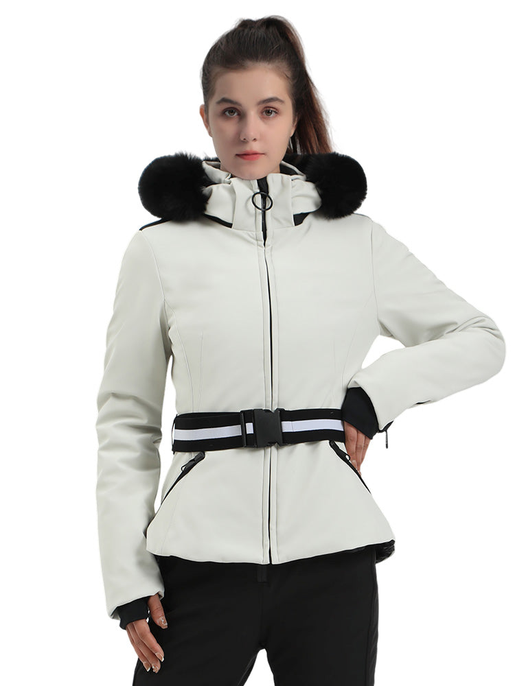 Selah | Women’s belted insulated ski jacket with removable faux fur hood