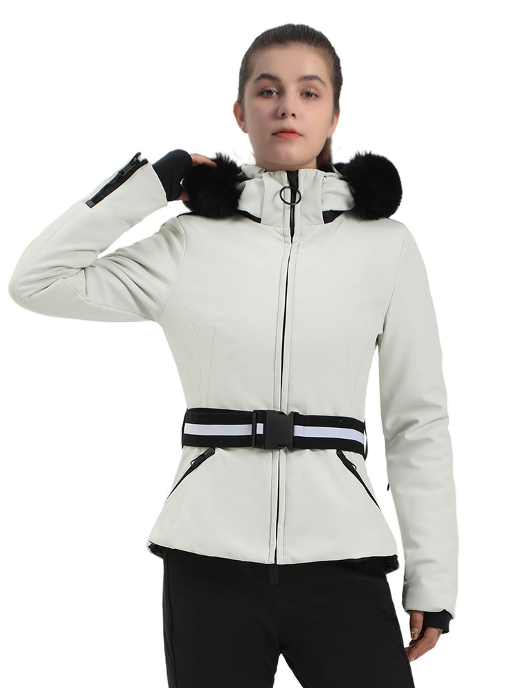 Selah | Women’s belted insulated ski jacket with removable faux fur hood