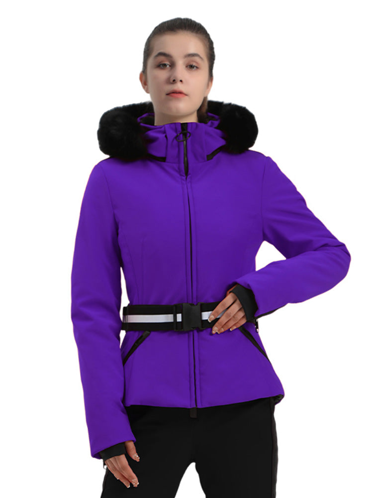 Selah | Women’s belted insulated ski jacket with removable faux fur hood