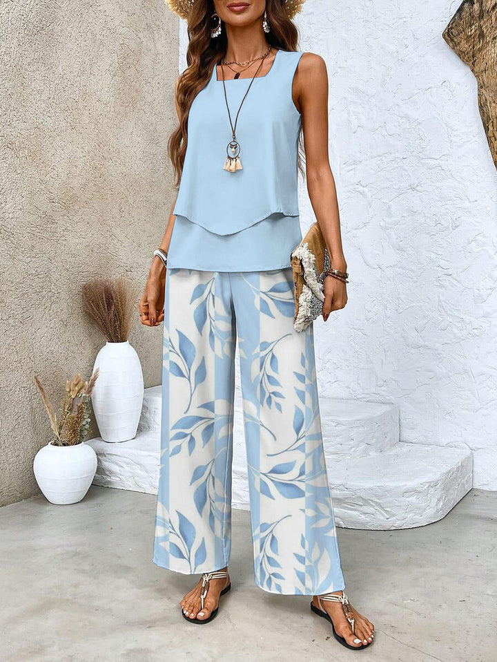 Elara | Women's two-piece set with soft drape and leaf print