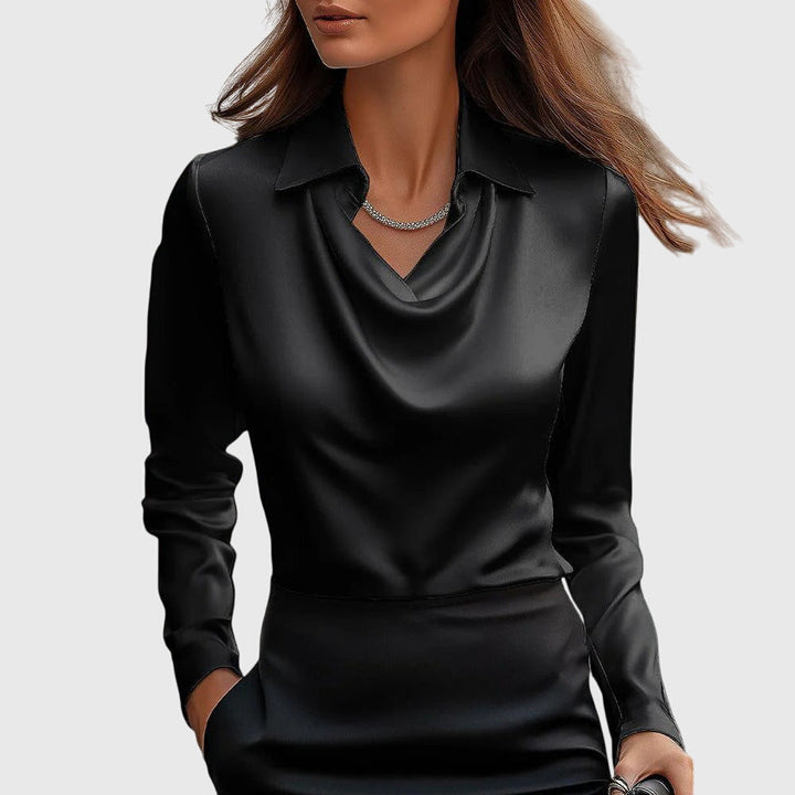 Sylvie | Blouse with pleated neckline and subtle sheen