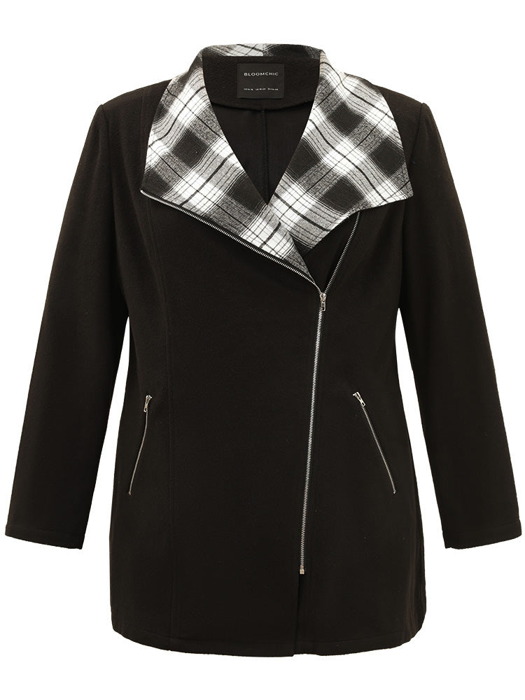 Lilly | Women's plaid patchwork lapel collar zipper coat