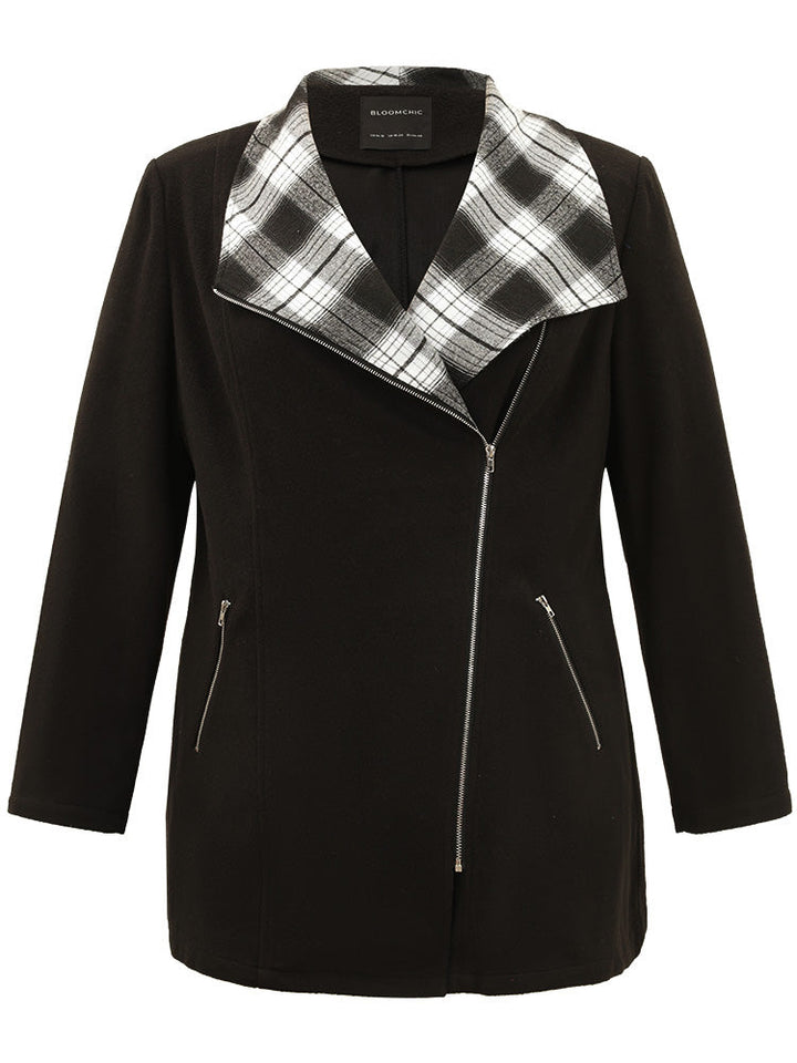 Lilly | Women's plaid patchwork lapel collar zipper coat
