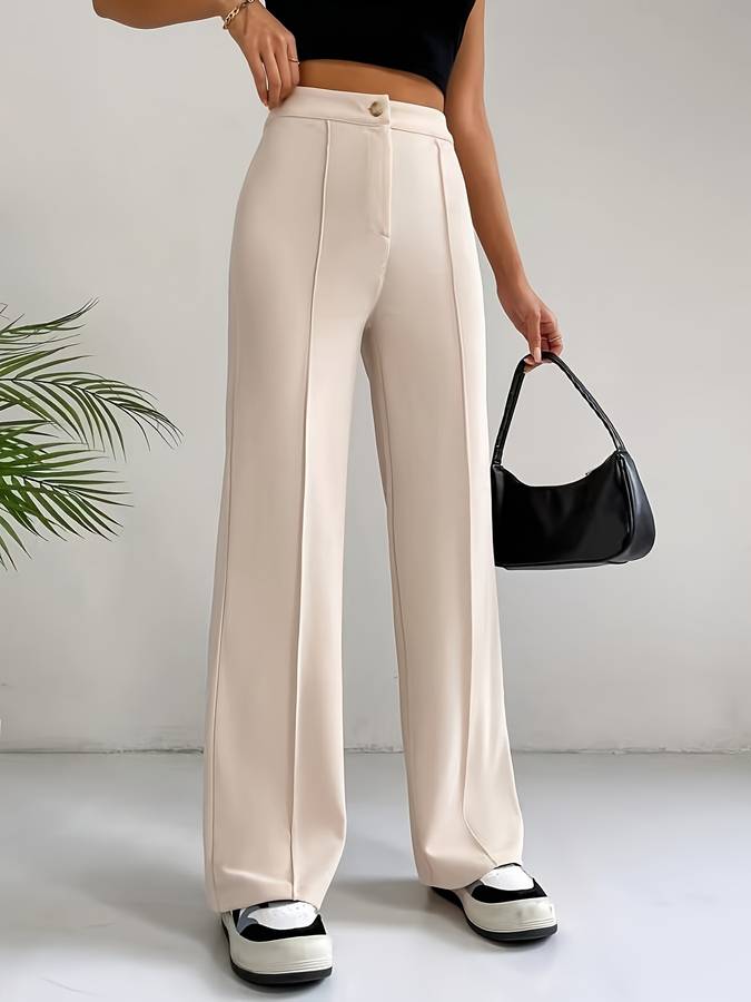 Beige high-waisted pants with wide legs