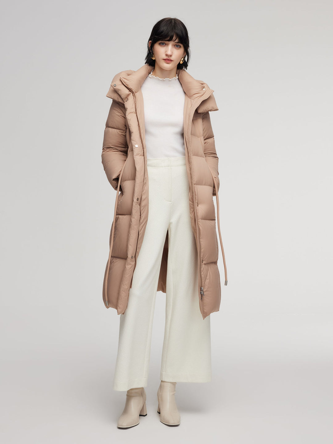 Alani | Women’s hooded long down coat with tie-string belt