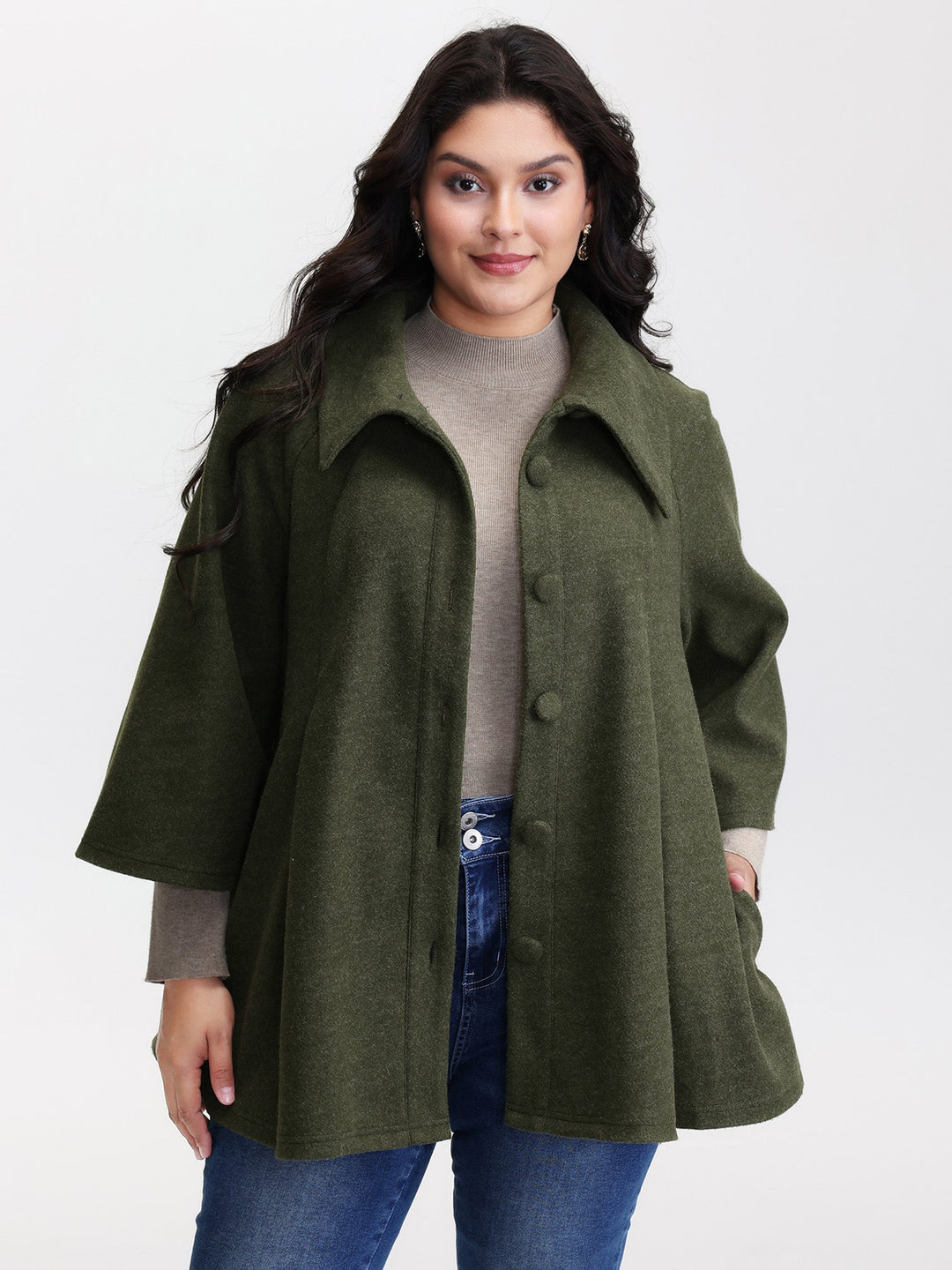 Lena | Women's flared sleeve A-line button coat