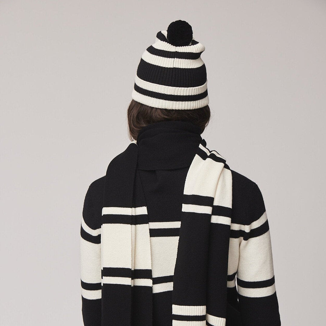 Zoey | Women’s wool–merino blend rib knit beanie with stripe detail
