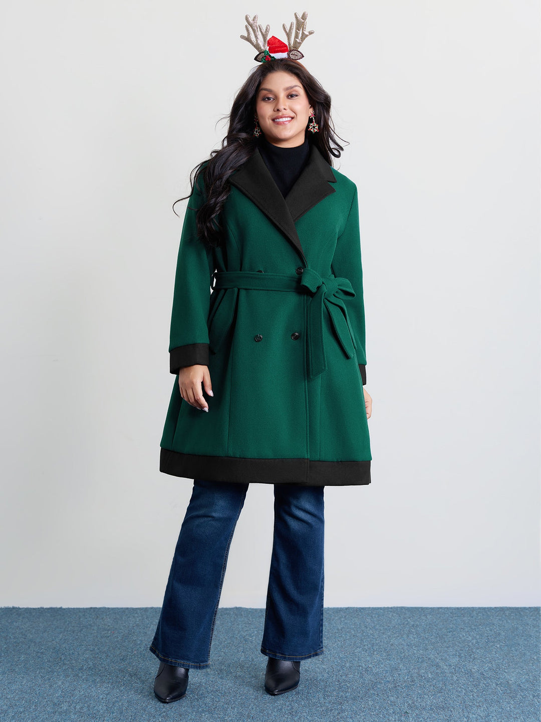 Ophelia | Women's color contrast belted lined coat