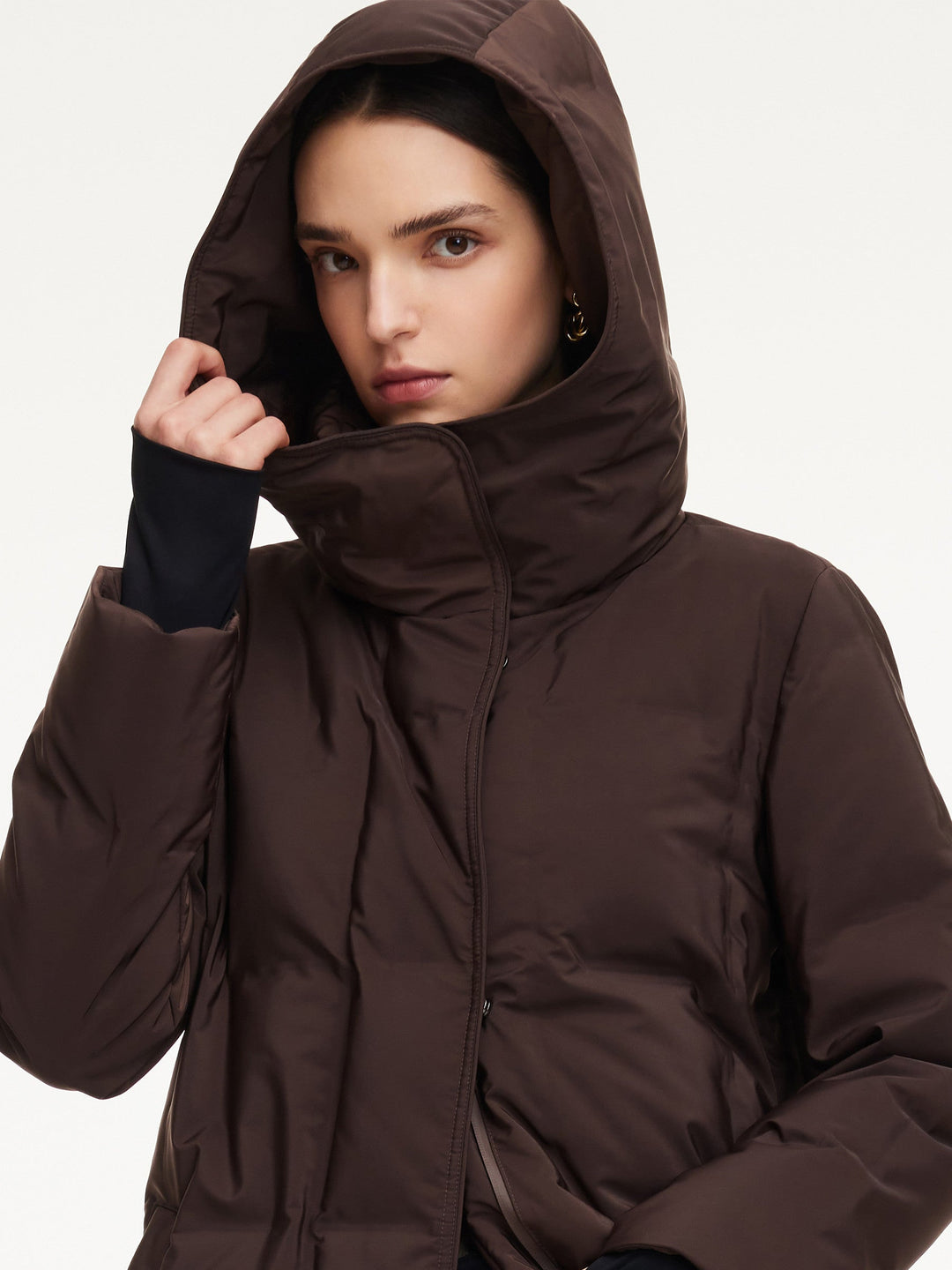 Maci | Women’s long hooded quilted coat with adjustable waist belt