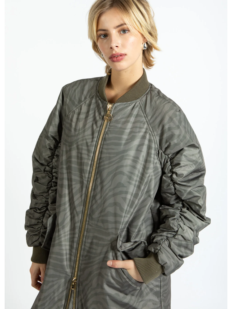 Gracie | Women’s long zebra print bomber jacket