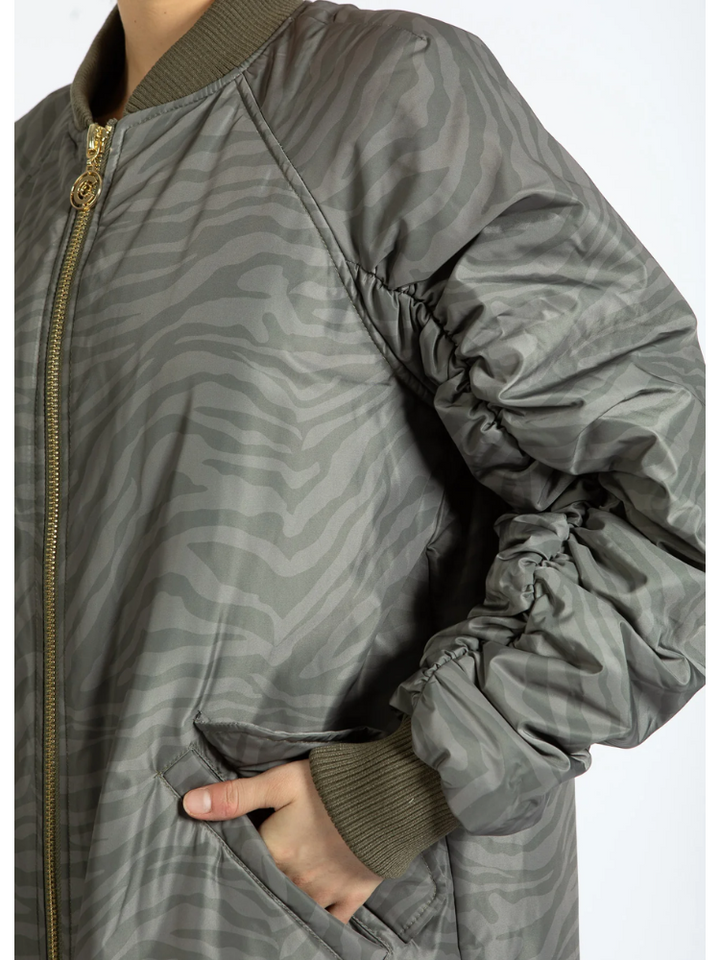 Gracie | Women’s long zebra print bomber jacket