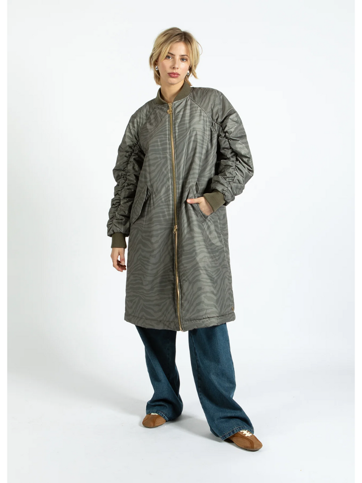 Gracie | Women’s long zebra print bomber jacket