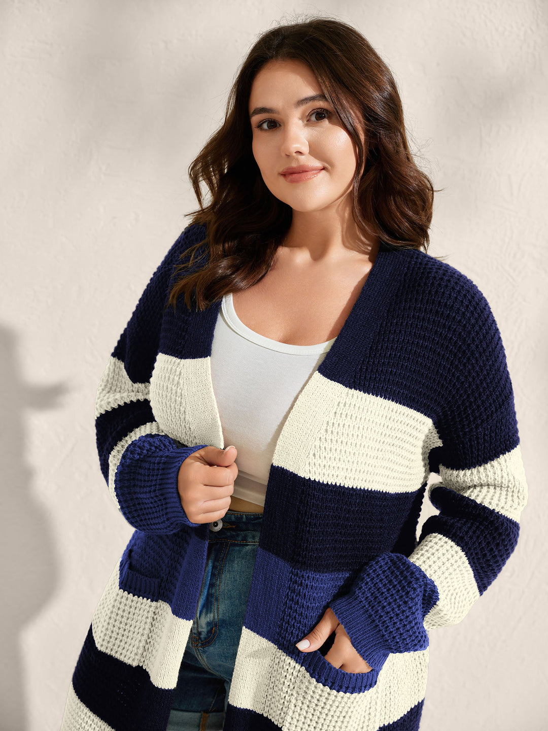 Olive | Women’s striped open-front knit cardigan