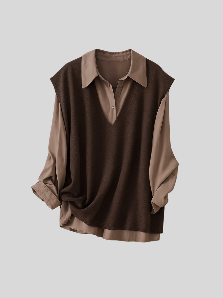 Hannah | Women’s two-piece shirt with knitted vest design and loose fit
