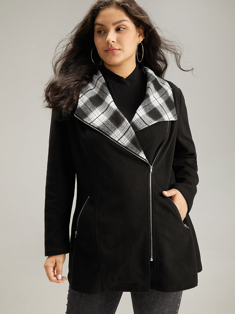 Lilly | Women's plaid patchwork lapel collar zipper coat