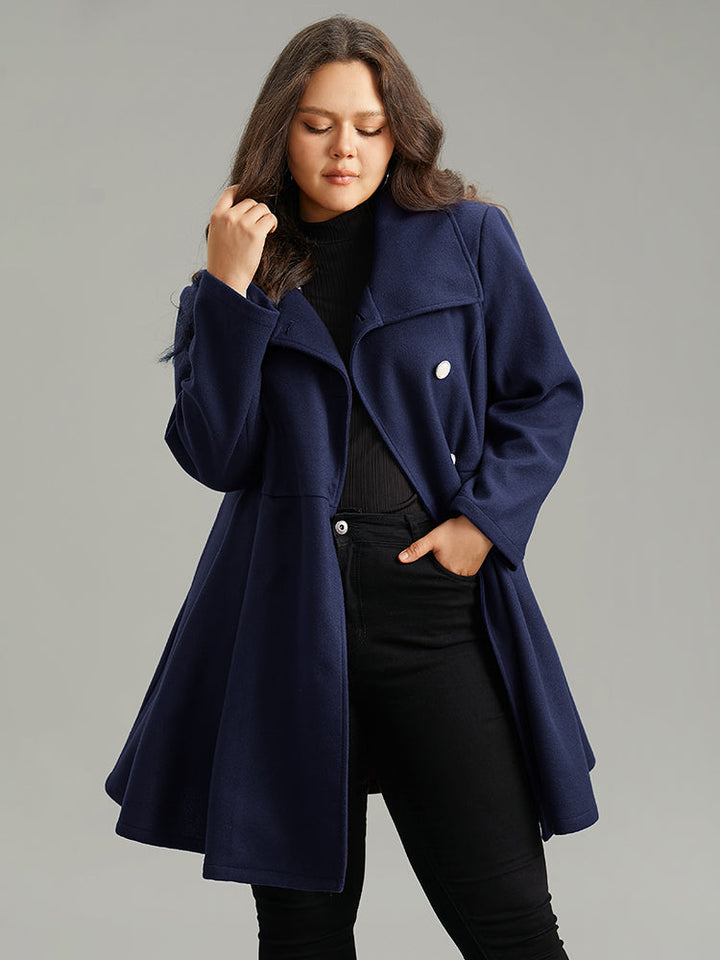 Stallia | Women’s plain button-up pocket asymmetrical lapel collar coat