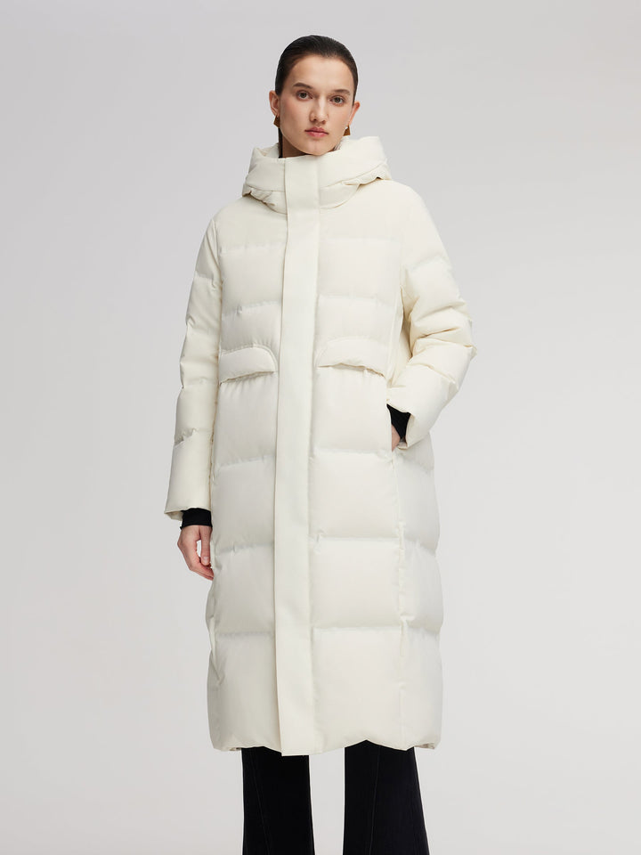 Corvyn | Women’s long hooded winter coat with a streamlined thermal silhouette