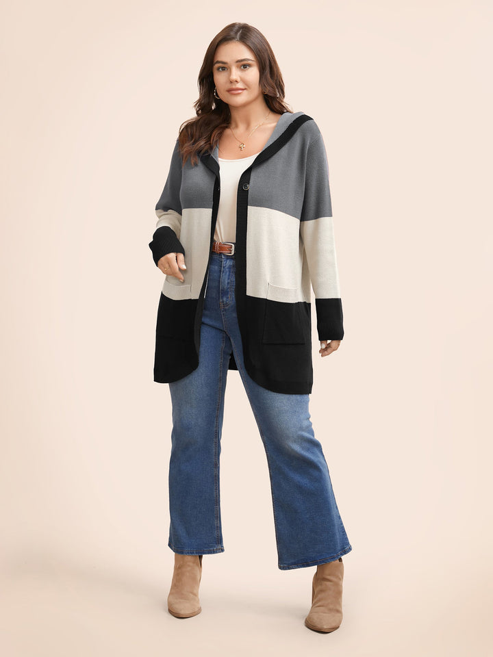 Gemma | Women’s color block hooded knit cardigan with patch pockets