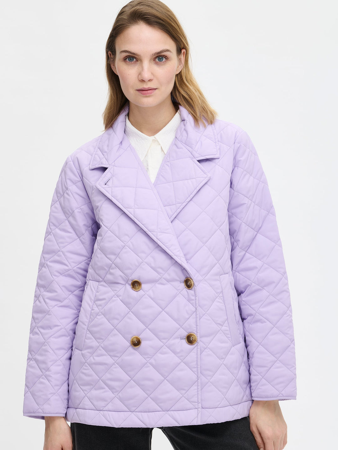 Regina | Women’s double-breasted quilted jacket with wide lapel collar