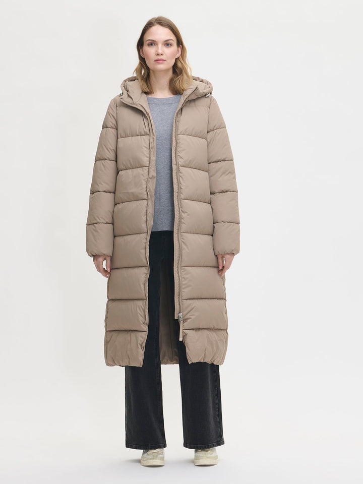 Mikayla |  Women’s longline puffer coat with faux fur hood