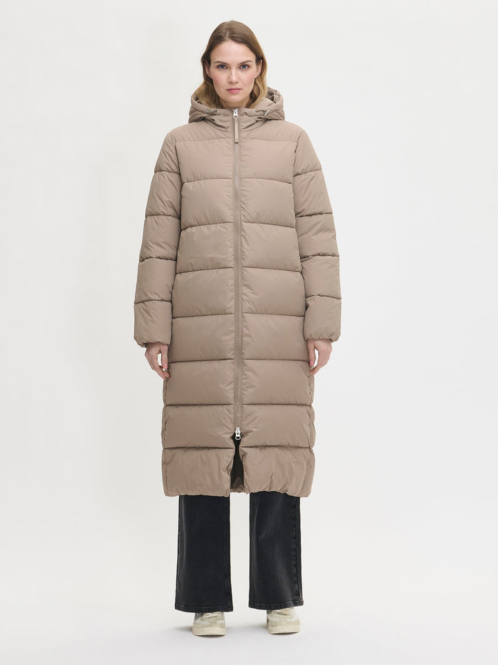 Mikayla |  Women’s longline puffer coat with faux fur hood