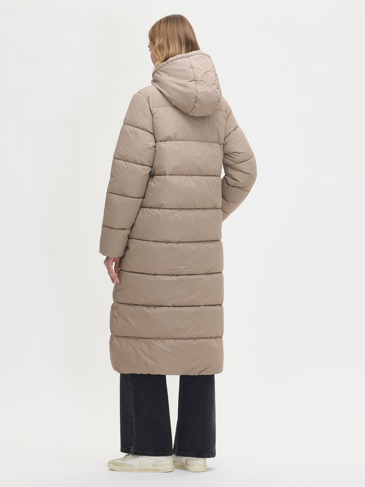 Mikayla |  Women’s longline puffer coat with faux fur hood