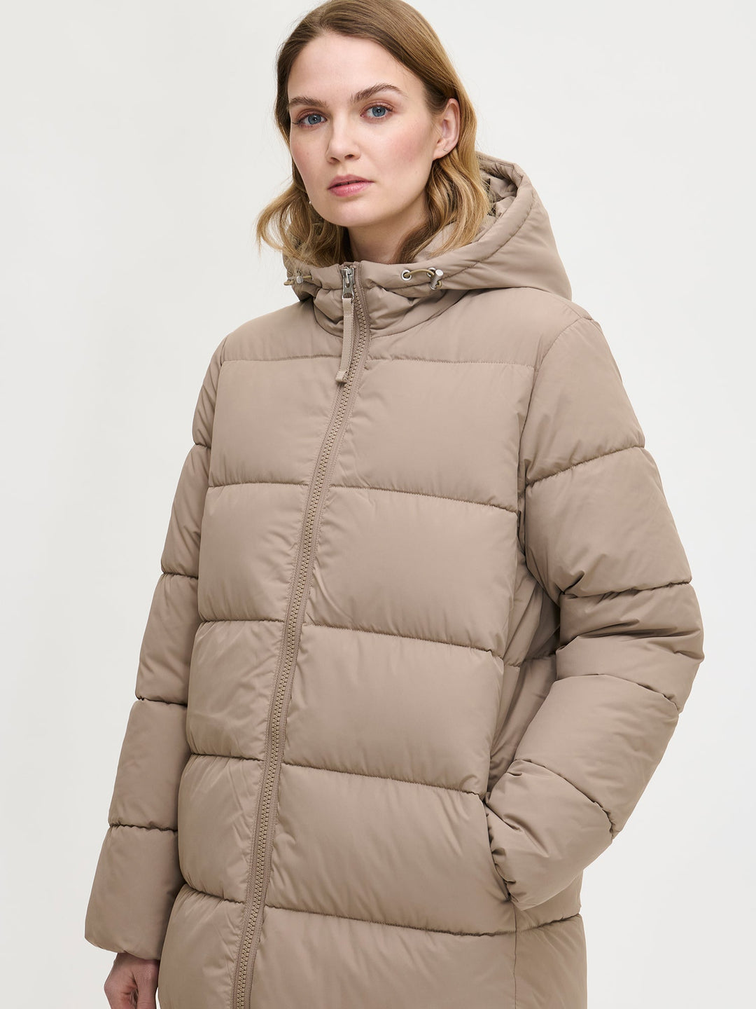Mikayla |  Women’s longline puffer coat with faux fur hood