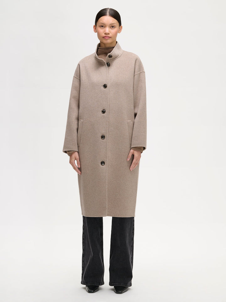 Hailey | Women’s long wool blend coat with stand collar