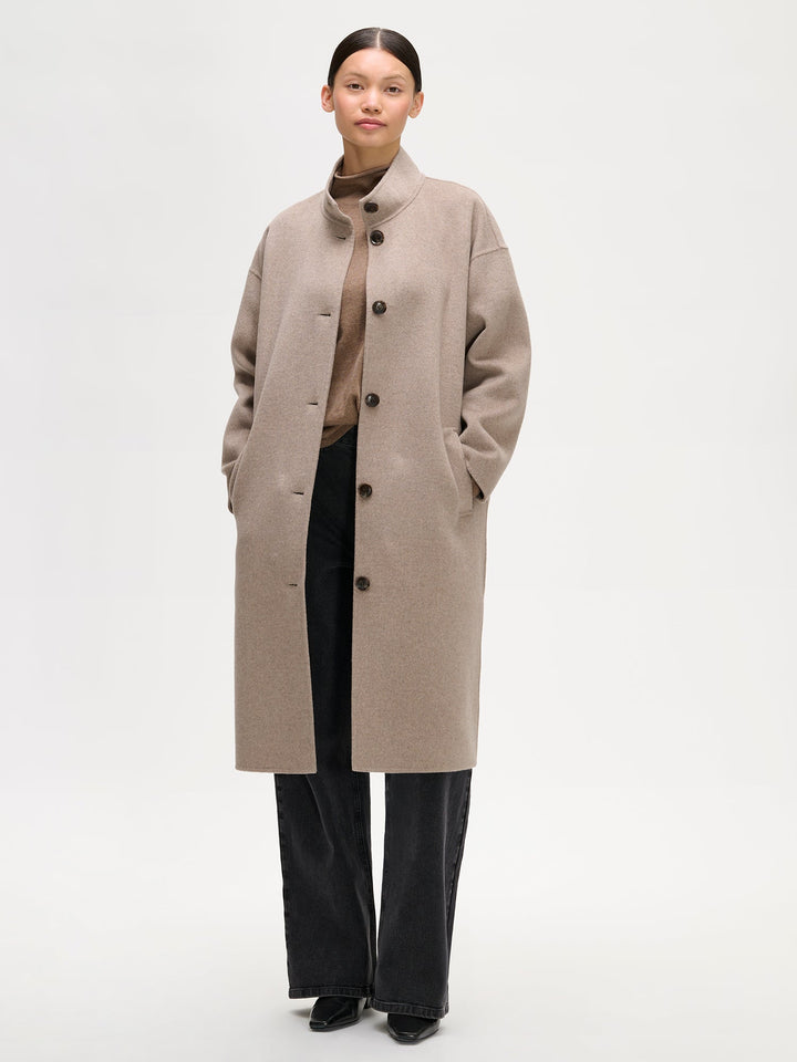 Hailey | Women’s long wool blend coat with stand collar