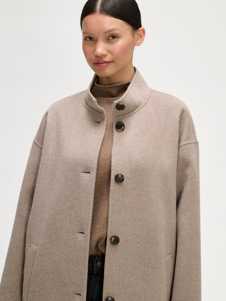 Hailey | Women’s long wool blend coat with stand collar