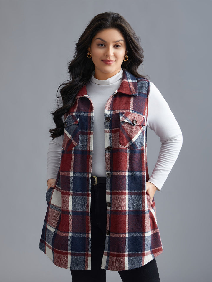 Kaitlyn | Women’s plaid flap detail sleeveless vest with button closure