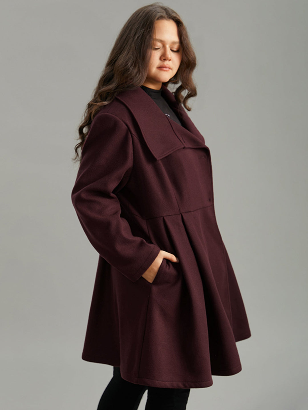 Stallia | Women’s plain button-up pocket asymmetrical lapel collar coat