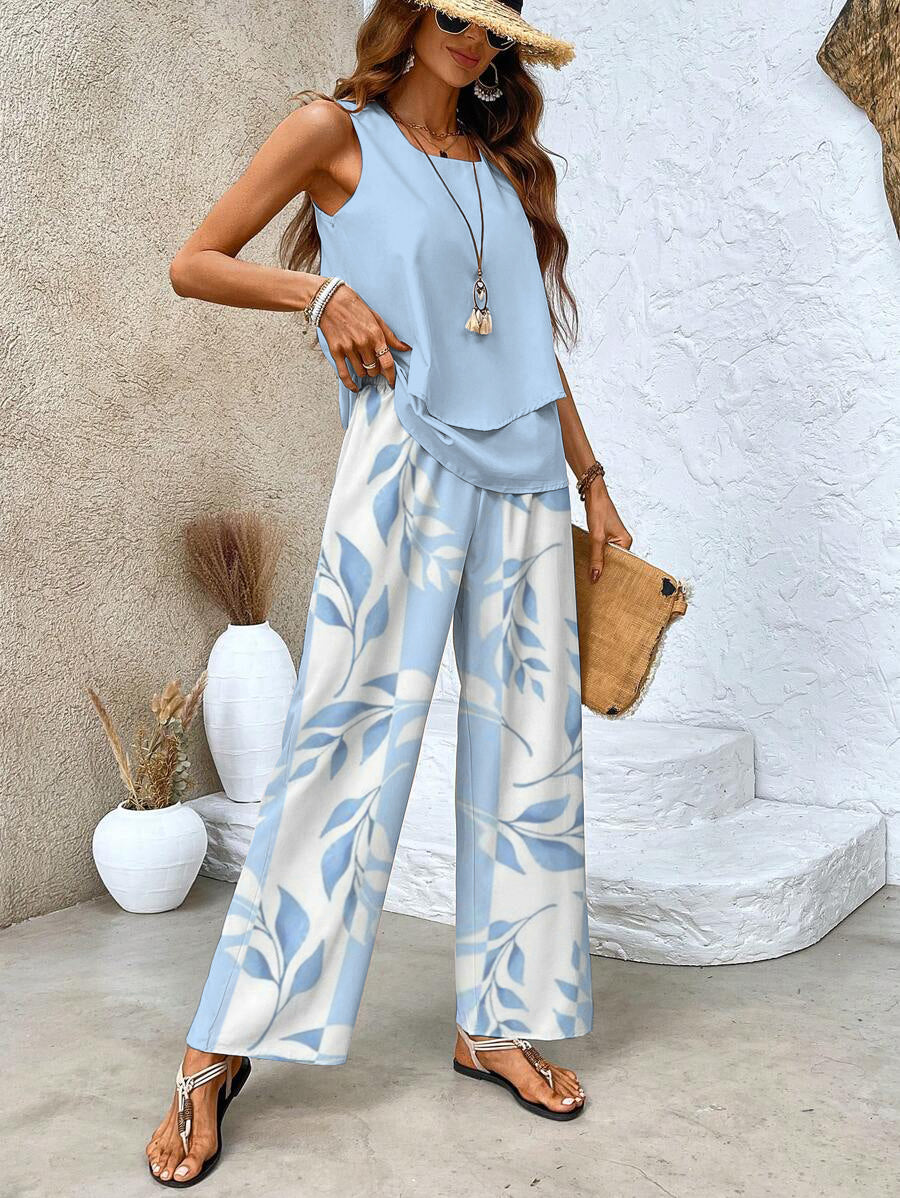 Briar | Women's elegant summer set with flowy top and wide-leg pants outfit