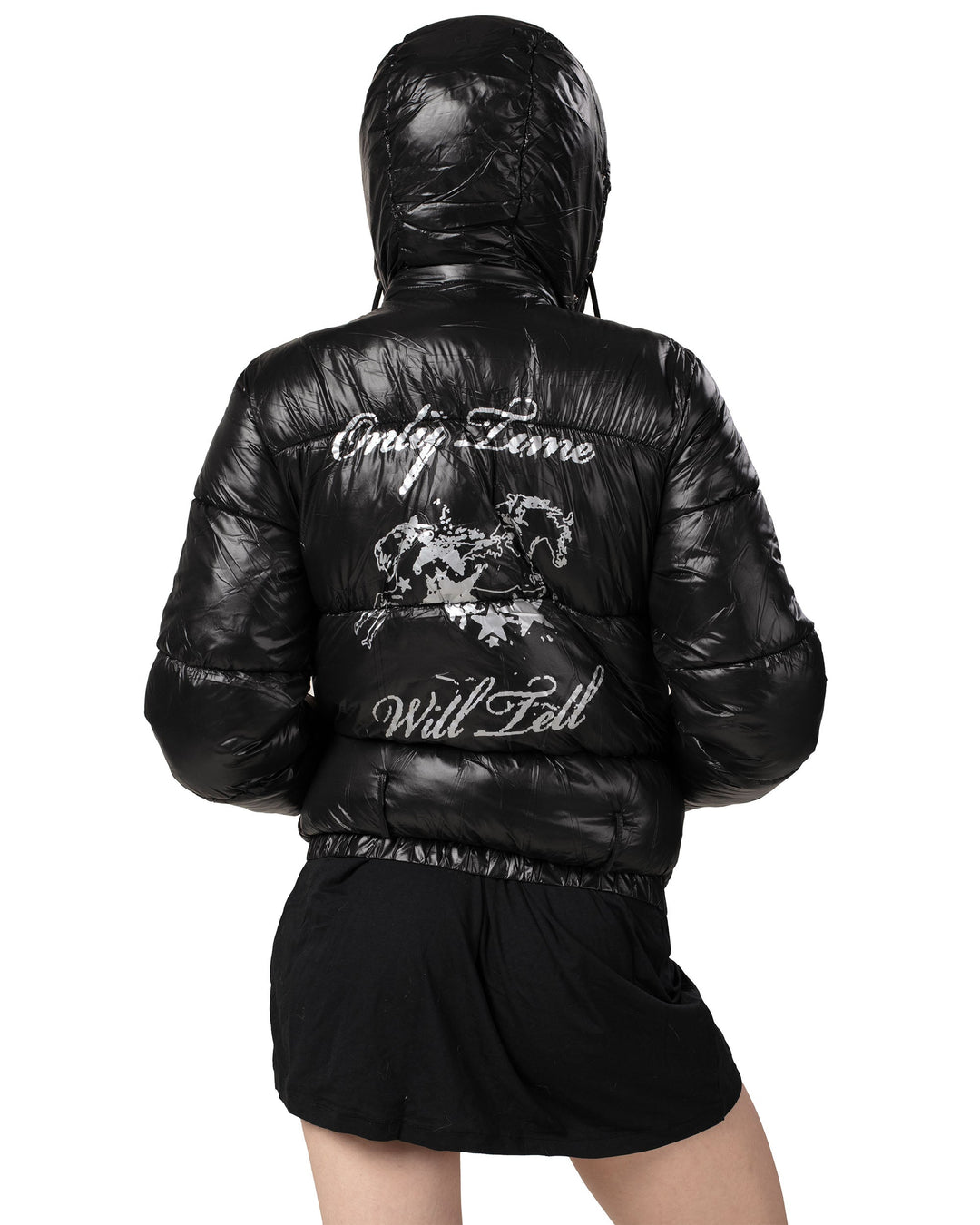 Indira | Women’s slim-fit shiny puffer jacket with detachable faux fur parts