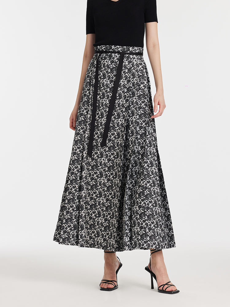 Gia | Women’s floral jacquard pleated A-line maxi skirt
