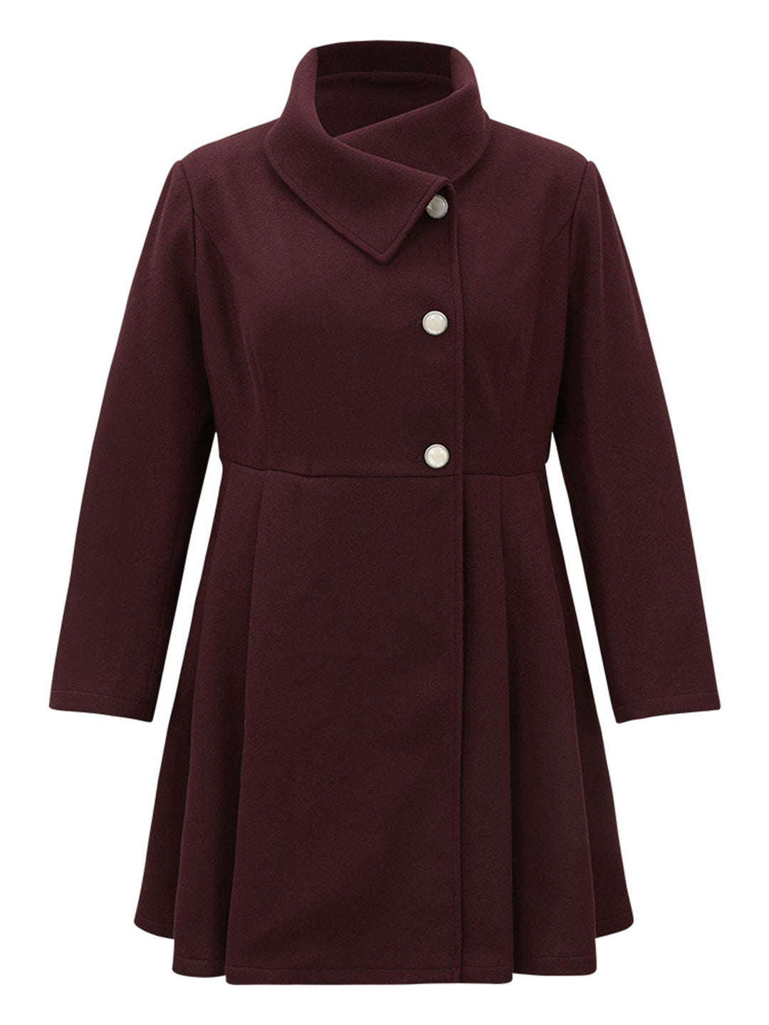Stallia | Women’s plain button-up pocket asymmetrical lapel collar coat