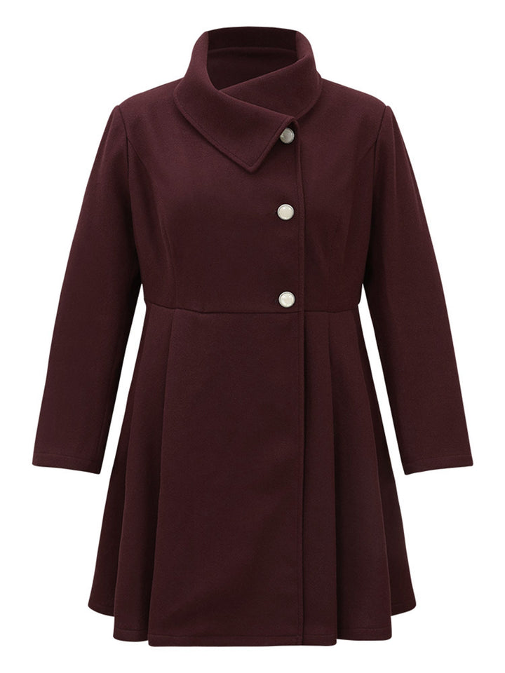 Stallia | Women’s plain button-up pocket asymmetrical lapel collar coat