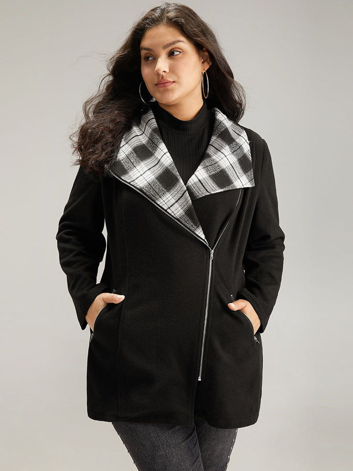 Lilly | Women's plaid patchwork lapel collar zipper coat