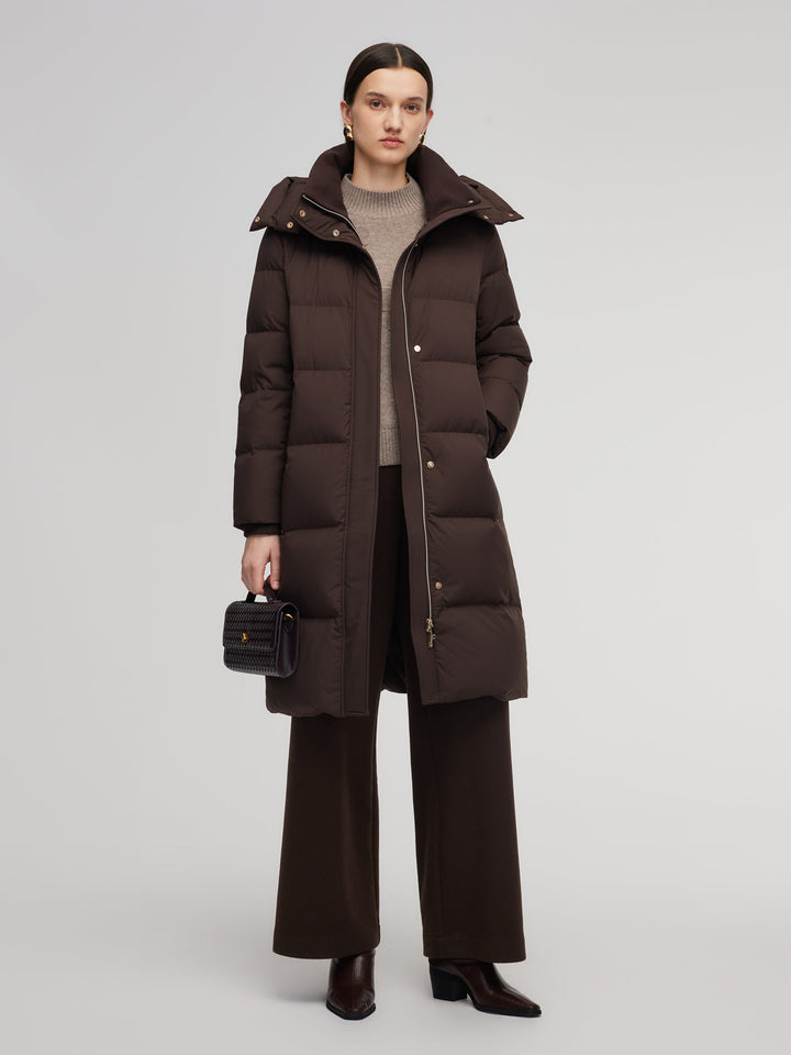 Ellyn | Women’s long winter coat with an H-line silhouette and detachable hood